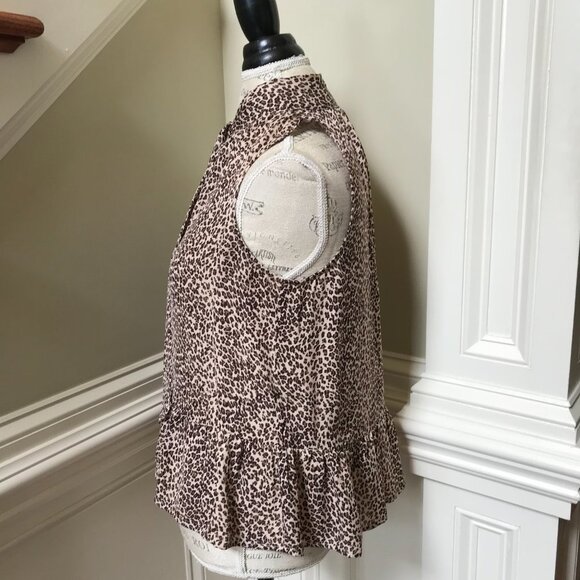 Joie Estero Leopard Print Blouse Top Shirt Womens XS Brown Black Sleeveless Silk - Picture 8 of 11